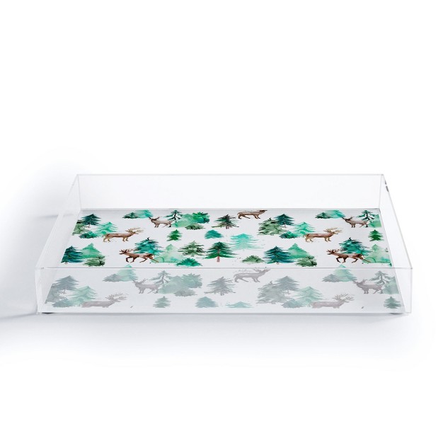 Ninola Design Deer Forest Watercolor Acrylic Tray Deny Designs