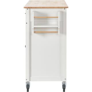 Tileon White Solid Wood 54.3 in. Kitchen Island with 2-Drawers 4-Doors Spice Rack and Towel Rack AYBSZHD2854