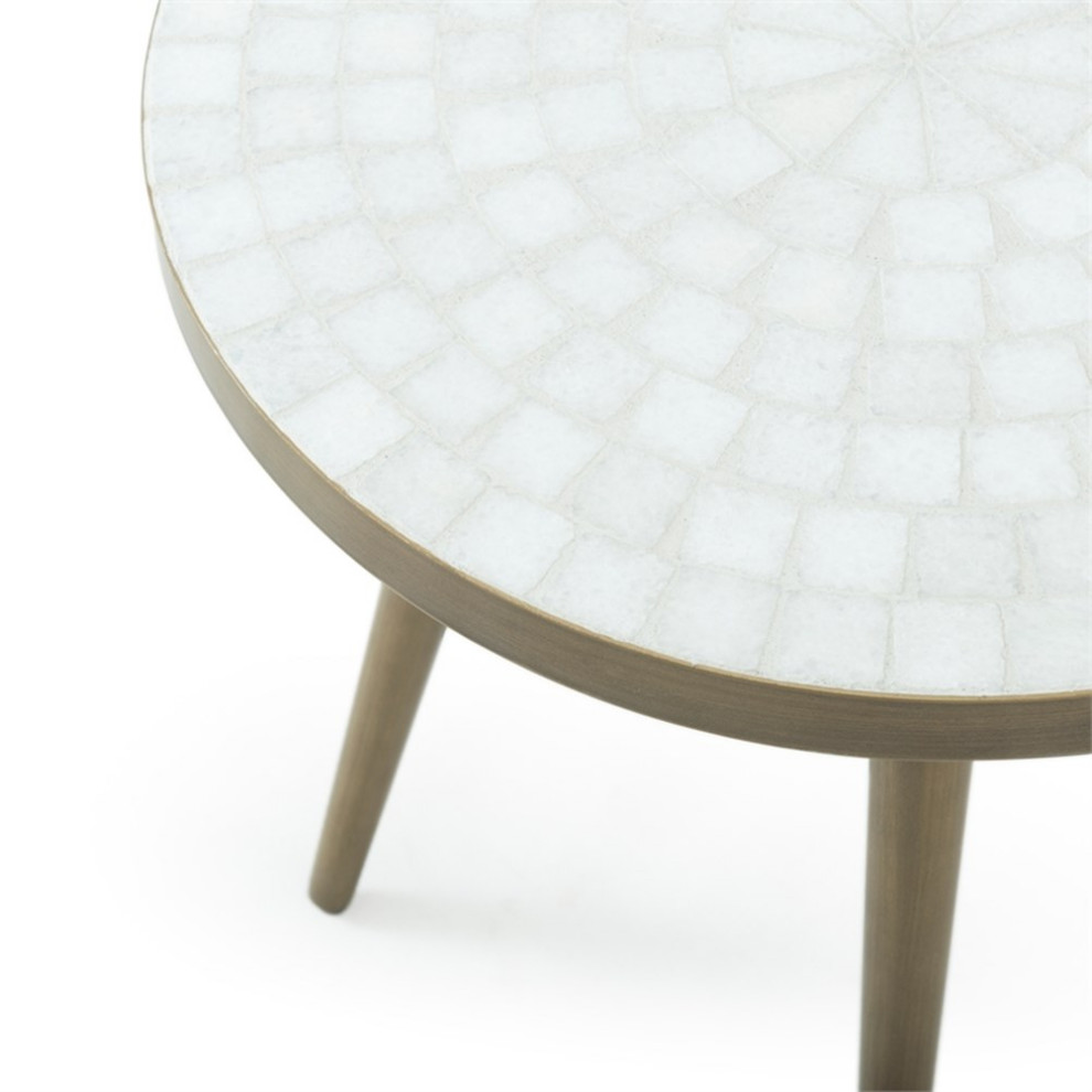 Maklaine Modern / Contemporary Marble Round End Table in White   Midcentury   Side Tables And End Tables   by Homesquare  Houzz