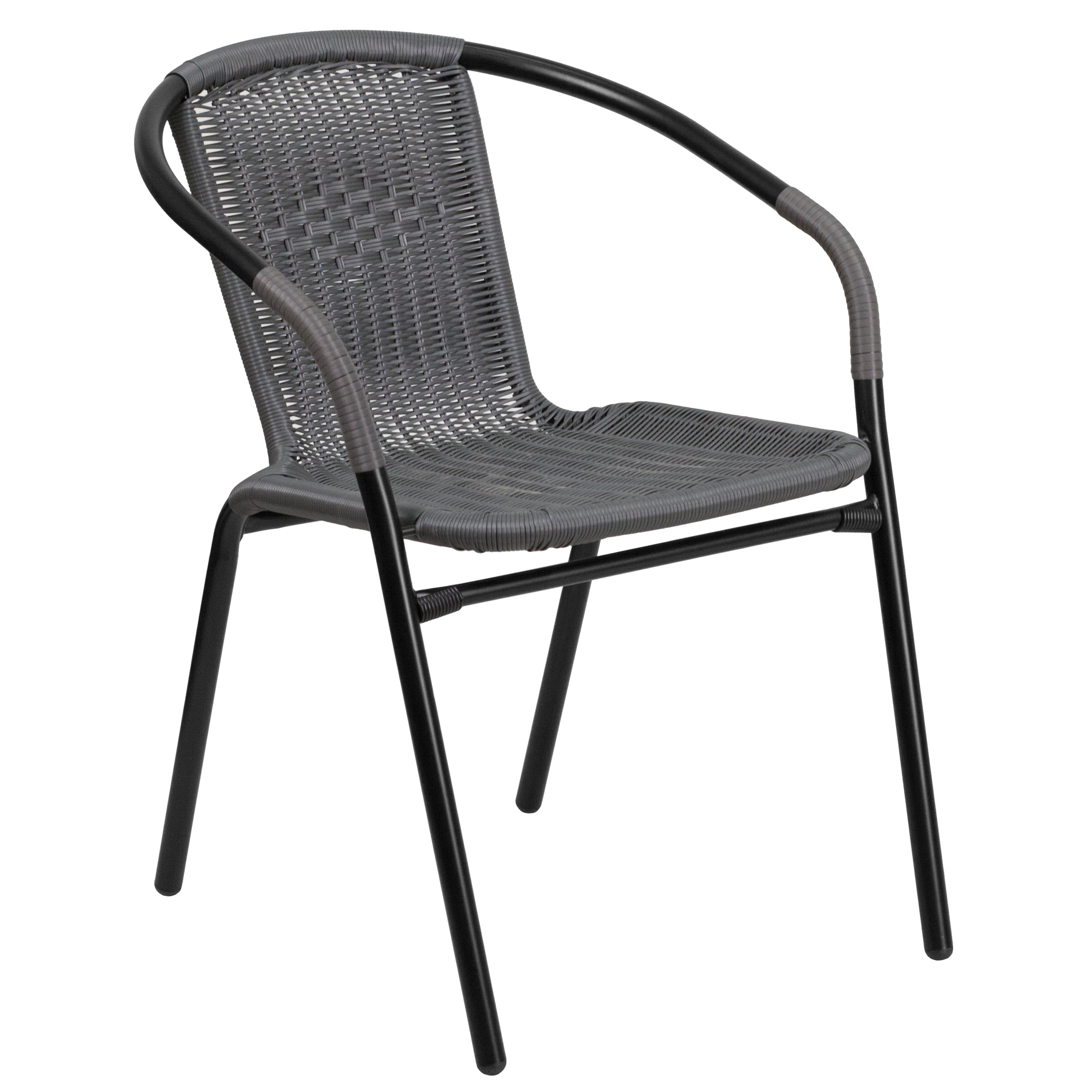 Emma + Oliver 2 Pack Gray Rattan Indoor-Outdoor Restaurant Stack Chair with Curved Back