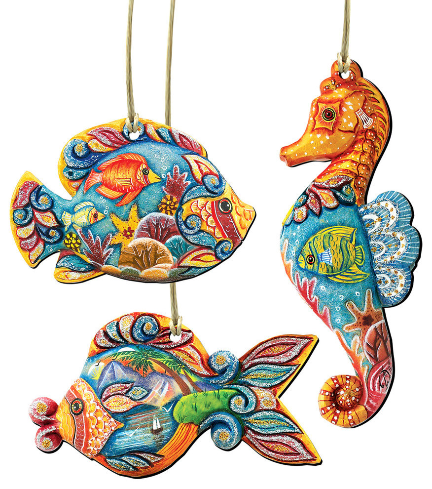 Coastal Ornaments  Set of 3   Traditional   Christmas Ornaments   by G. DeBrekht  Houzz