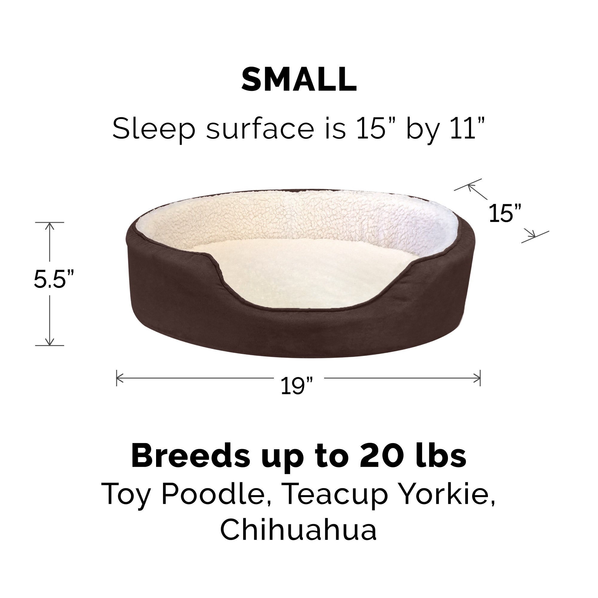 FurHaven | Orthopedic Faux Sheepskin and Suede Oval Pet Bed for Dogs and Cats， Espresso， Small