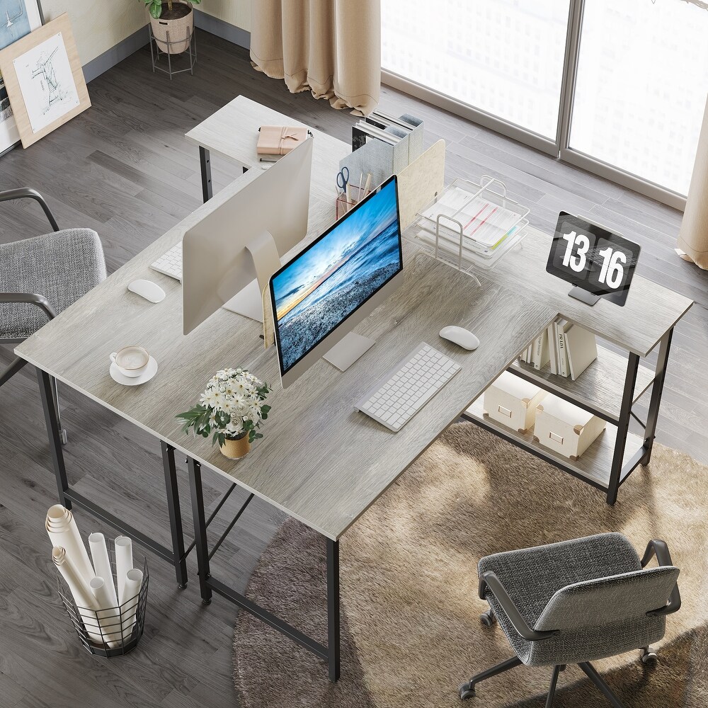 Small L Shaped Desk with Storage Shelves Corner Computer Desk