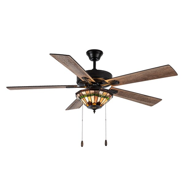 Shelby River of Goods Oil-Rubbed Bronze and Stained Glass 52-Inch 3-Light Ceiling Fan - 52