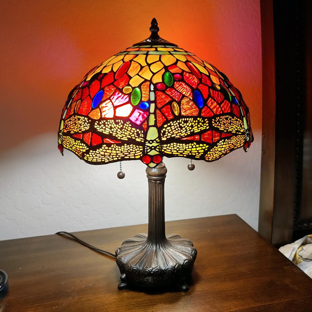 20" Stained Glass Two Light Dragonfly Accent Table Lamp