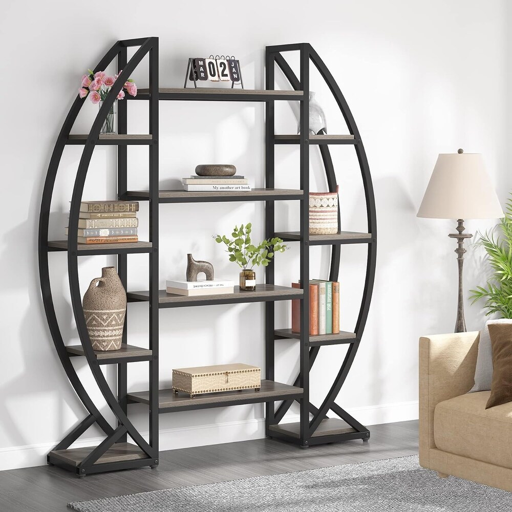 Industrial Bookshelf  Oval Triple Wide 5 Tiers Etagere Bookcase   11.81\