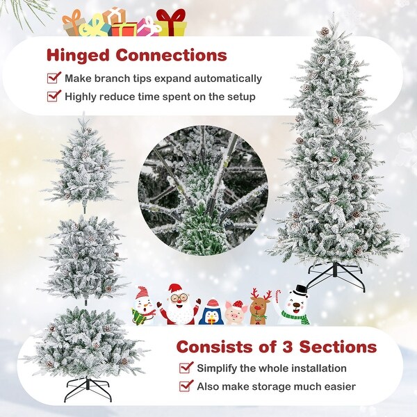 Costway 6 FT/7.5FT PreLit Christmas Tree Snow Flocked Hinged with