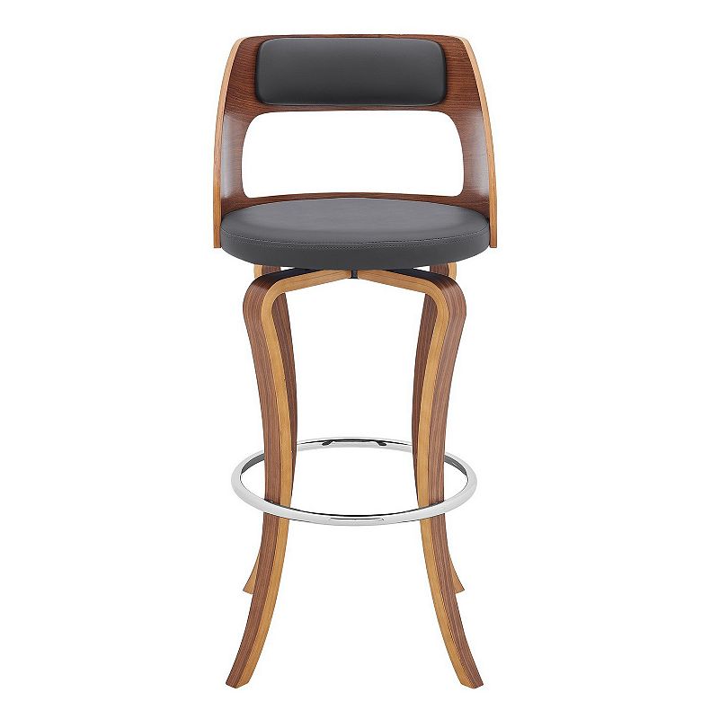 Grady 30 Swivel Gray Faux Leather and Walnut Wood Bar Stool