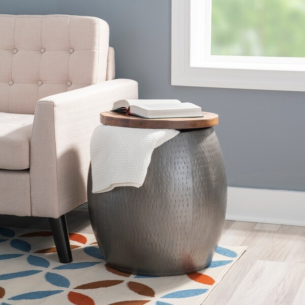 Kayvon Drum Side Table with Storage Gold