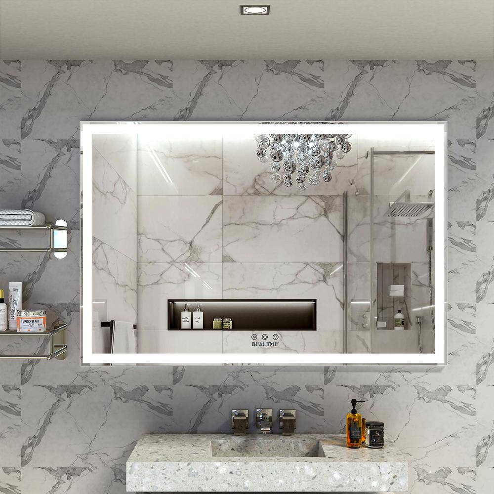 60 in. W x 40 in. H H Large Rectangular Aluminum Framed LED Lighted Wall Mounted Bathroom Vanity Mirror in Silver W7084wmq1577