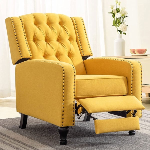 Vicluke Mid Century Modern Tufted Push Back Recliner w/ Traditional Legs， Yellow - 74.8