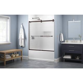 Delta Everly 60 in. x 58-18 in. Contemporary Semi-Frameless Sliding Bathtub Door in Bronze and 14 in. (6mm) Rain Glass SD3226614