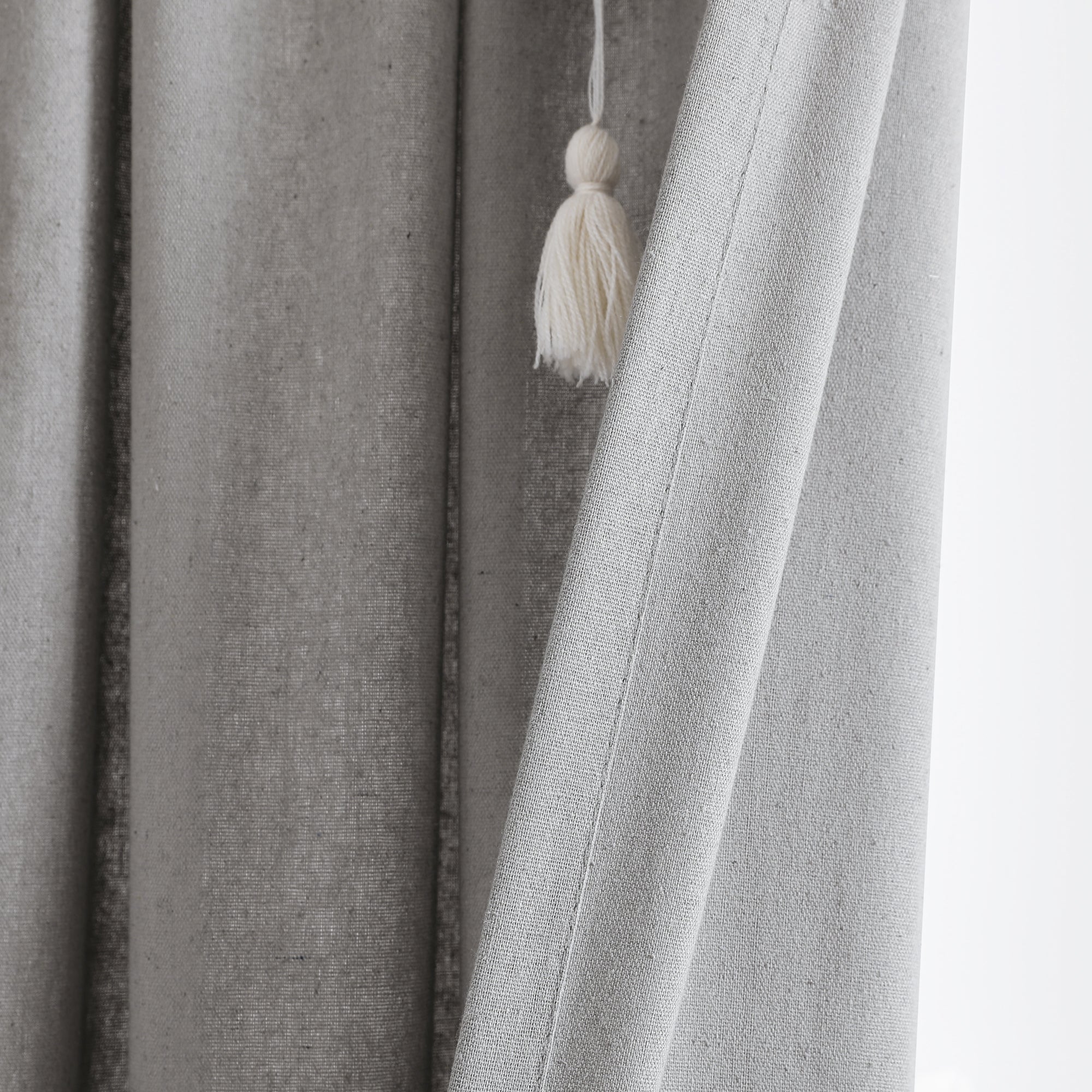 Boho Pom Pom Tassel Faux Linen Window Curtain Panel