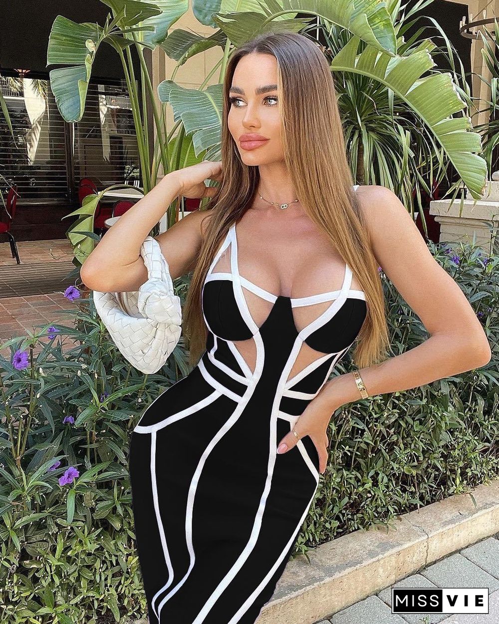 Black White Bandage Dress New Year Midi Bandage Dress Bodycon Women Summer Mesh Sexy Party Dress Evening Club Outfits