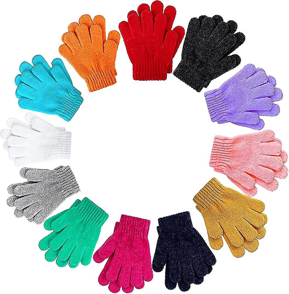 12 Pairs Kids Warm Gloves Chenille Cashmere Stretchy Knitted Gloves For Boys