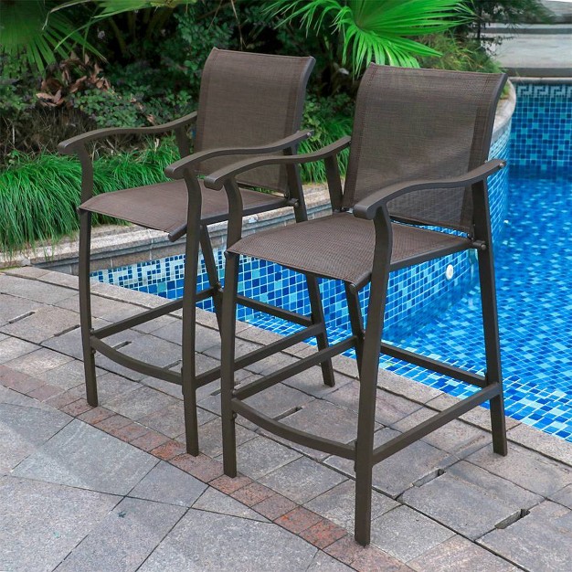 2pc Outdoor Counter Height Aluminum Bar Stools Brown Crestlive Products