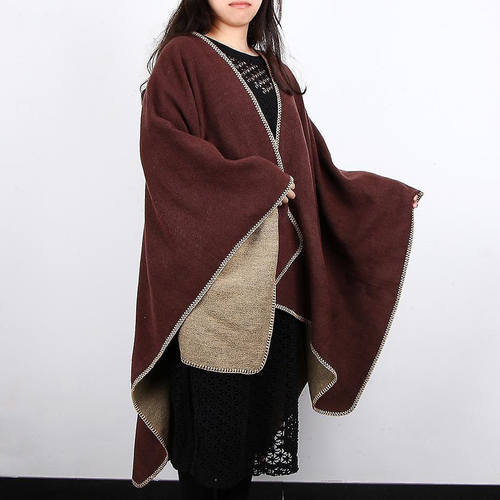 Womens Oversized Poncho Thick Cape Blanket Shawl Scarf Wrap - Brown， 130 X 155cm