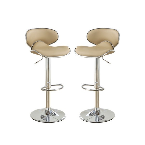 2 Set Adjustable Brown Faux Leather Bar Stools