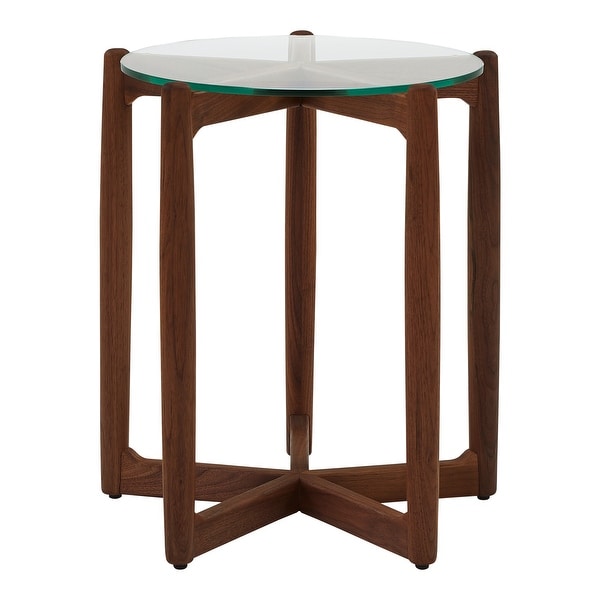 Aurelle Home Heatra Modern Solid Wood Round Glass Top Side Table