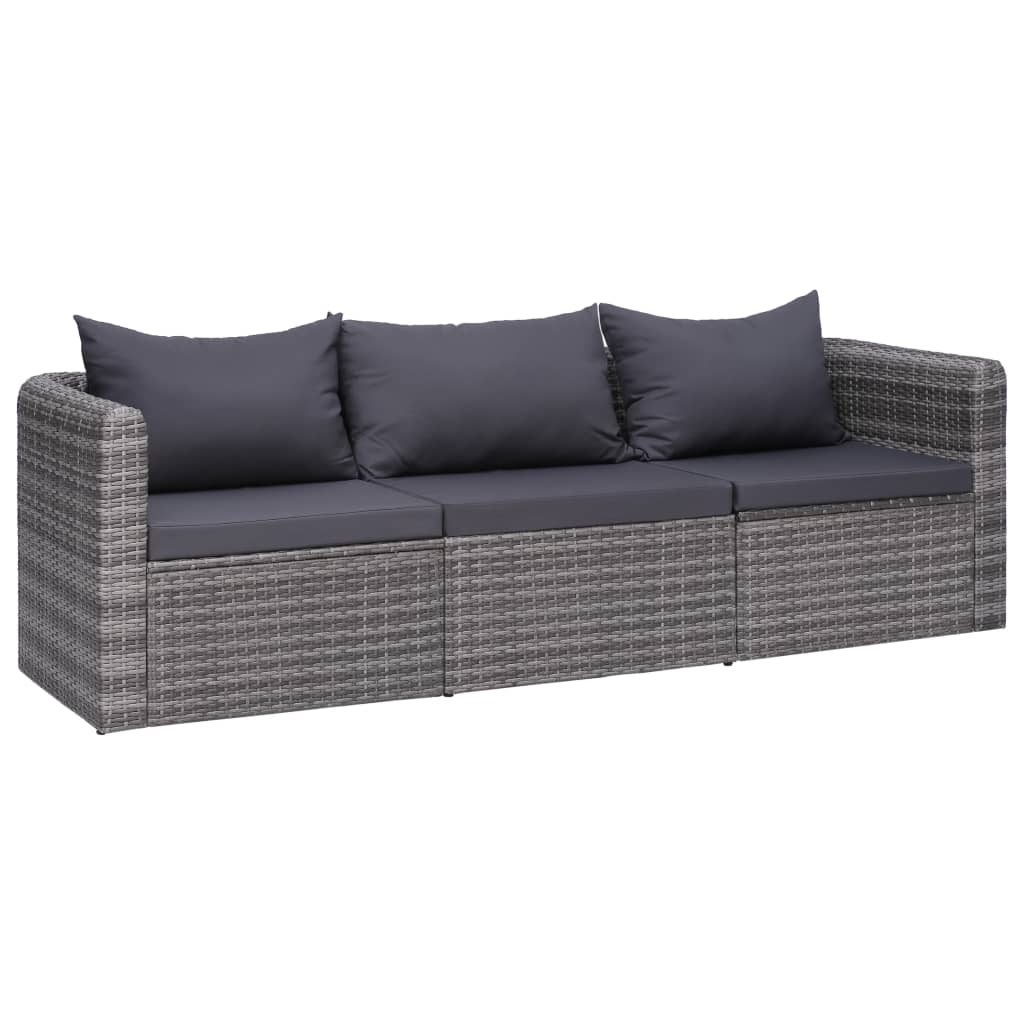 3 Piece Patio Sofa Set with Cushions Gray Poly Rattan - Overstock - 36232056