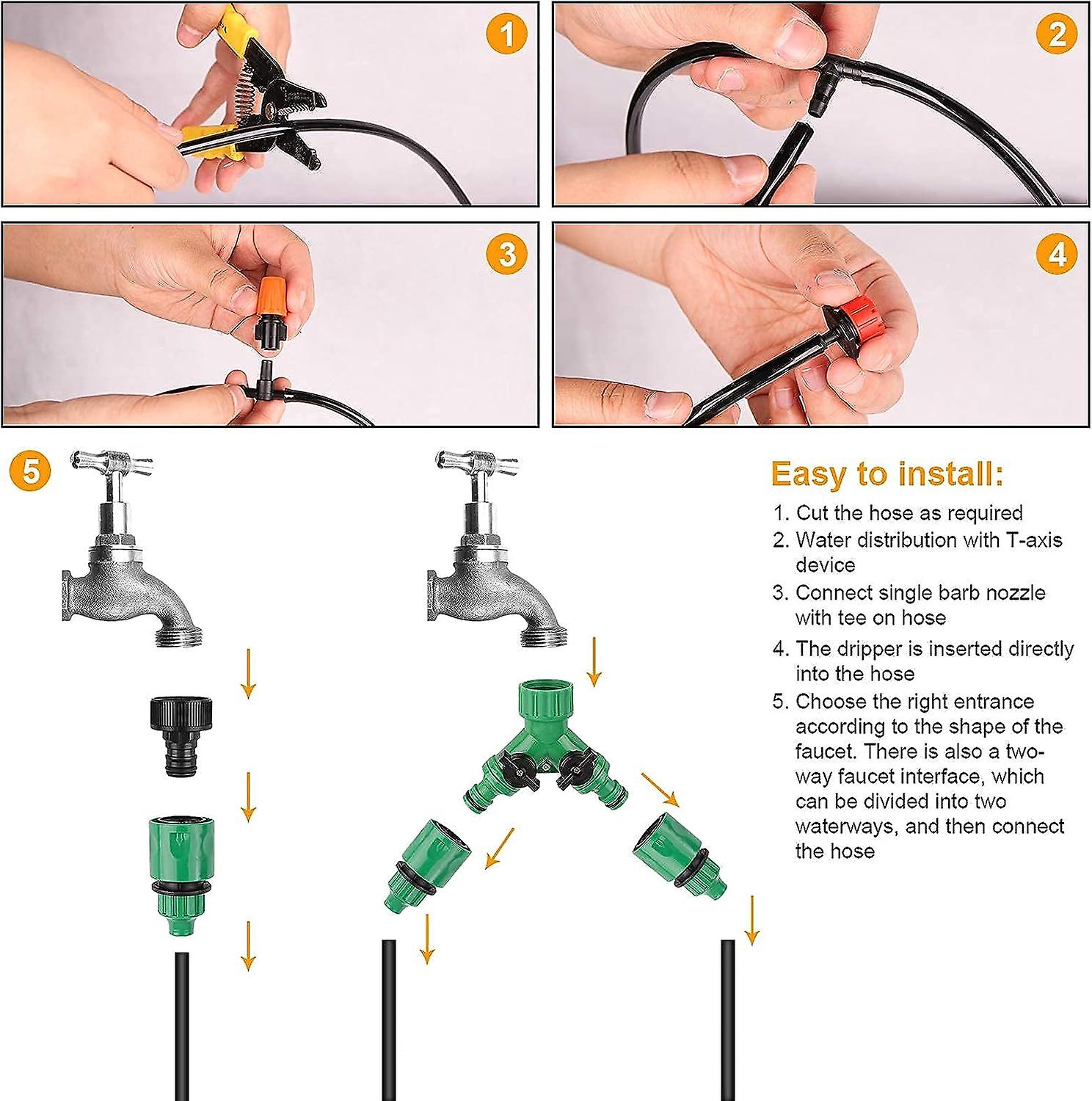 Drip Irrigation Kit， 100ft/30m Garden Watering Automatic System - Micro Diy Irrigation Tubing Kits， Blank Distribution Hose Atomizing Nozzles Drippers