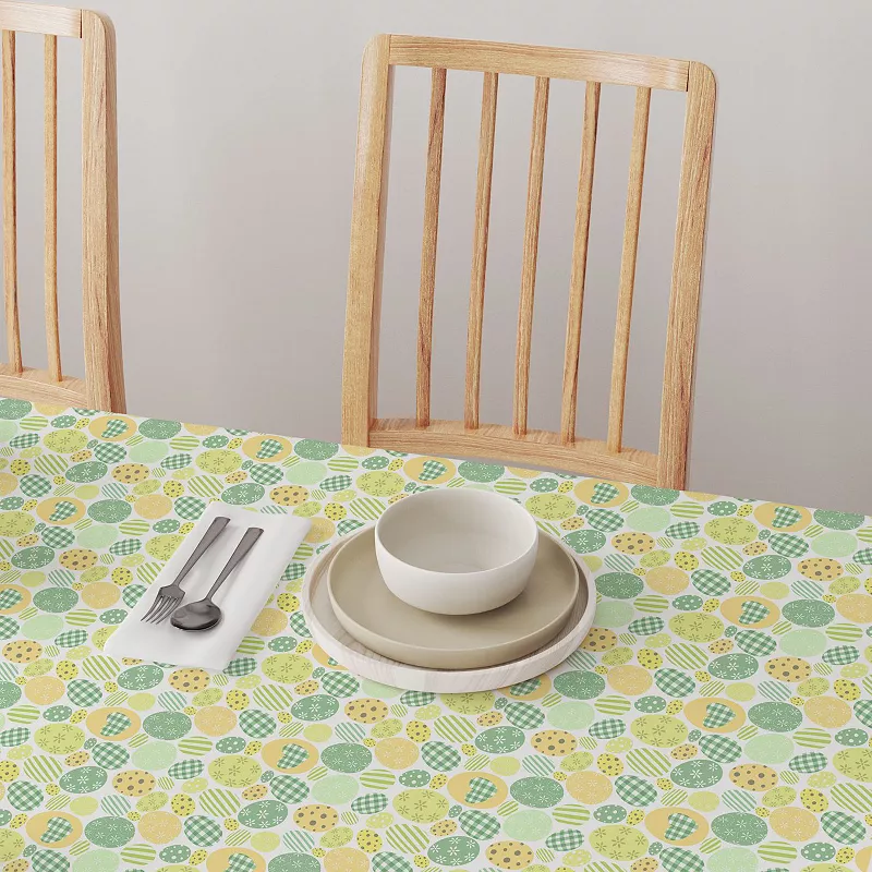 Square Tablecloth， 100% Polyester， 70x70， Green and Yellow Pastel Easter Eggs