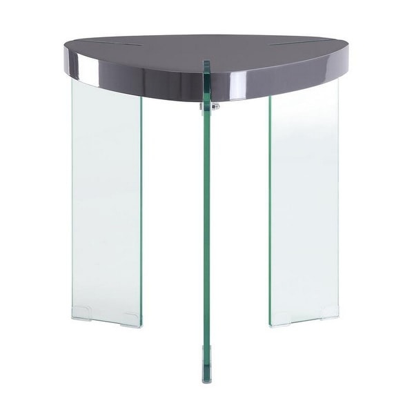 23 Inches Plectrum Top End Table with Glass Legs， Gray