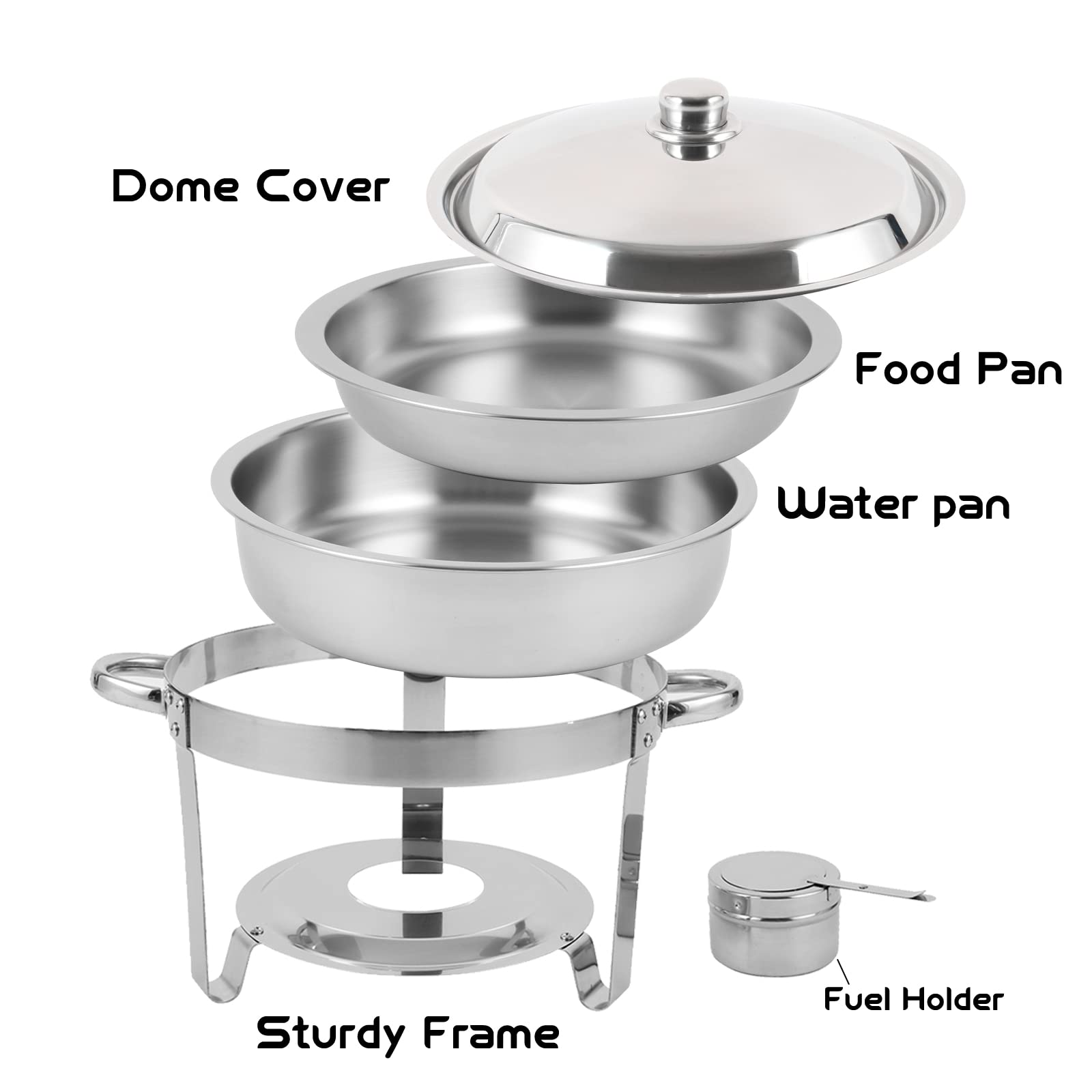 HORESTKIT 2 Packs Round Chafing Dishes Stainless Steel Chafers and Buffet Warmers Sets 5QT Large Capacity w/Water Pan， Food Pan， Fuel Holder and Lid for Catering Event Parties