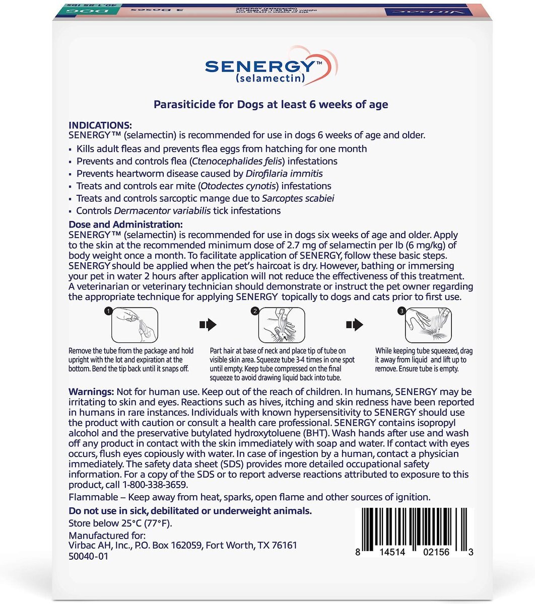 Senergy Topical Solution for Dogs， 40.1-85 lbs， (Teal Box)