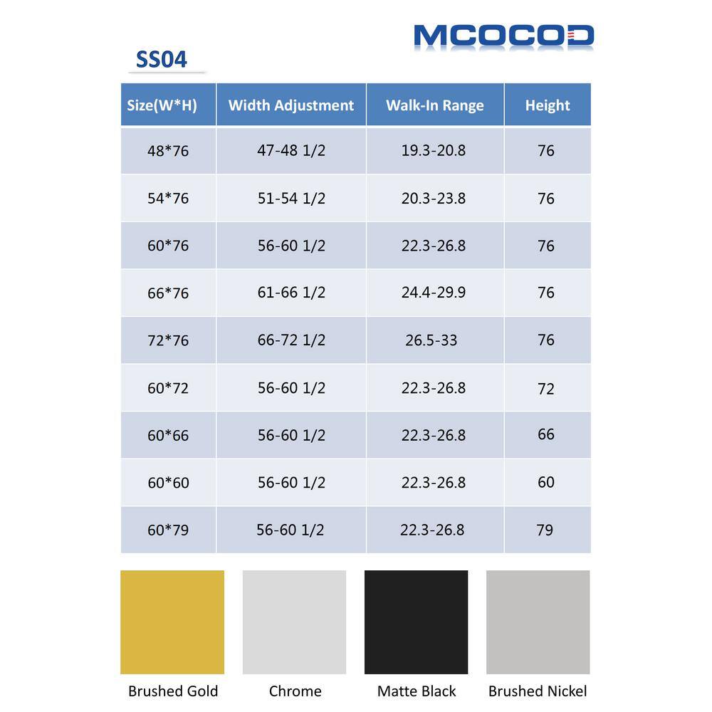 MCOCOD 72 in. W x 76 in. H Single Sliding Frameless Shower Door in Matte Black with Smooth Sliding and 38 in. (10 mm) Glass SS04-72x76-BL