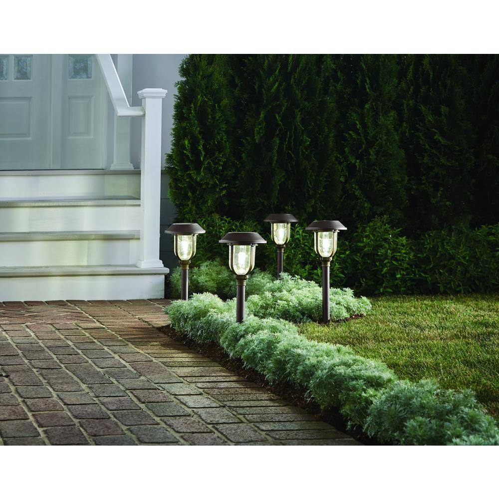 Hampton Bay Savannah 25 Lumens Solar 2-Tone Bronze and Brass LED Diecast Landscape Pathway Light Set with Vintage Bulb (4-Pack) NXT-C4000-7