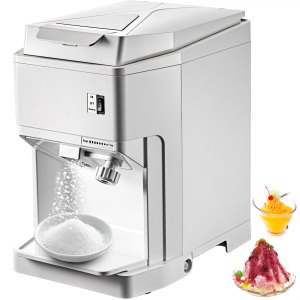 VEVOR Ice Shaver Machine Electric， Snow Cone Machine Commercial 265 LBS/H， Shaved Ice Machine w/Ice Hopper  Lid， 250W Ice Crusher w/Drain Pipe Tabletop Shaved Ice Maker w/Adjustable Fineness White