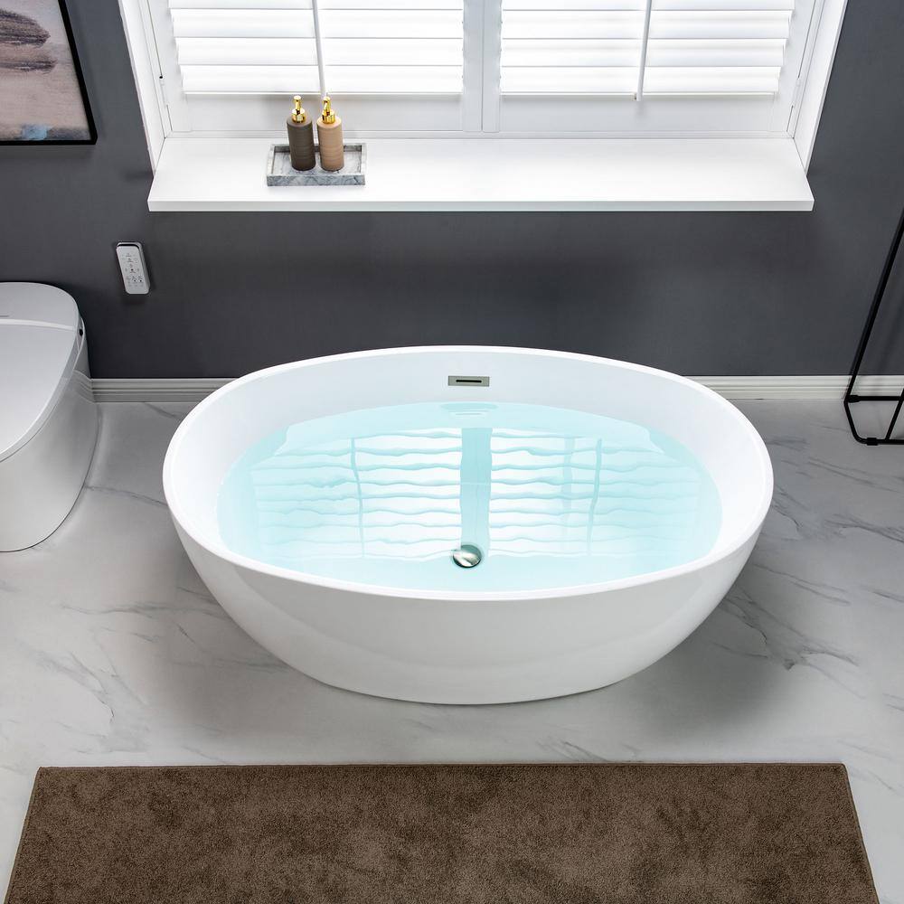 WOODBRIDGE Arras 55 in. Acrylic FlatBottom Double Ended Bathtub with Brushed Nickel Overflow and Drain Included in White HBT5840