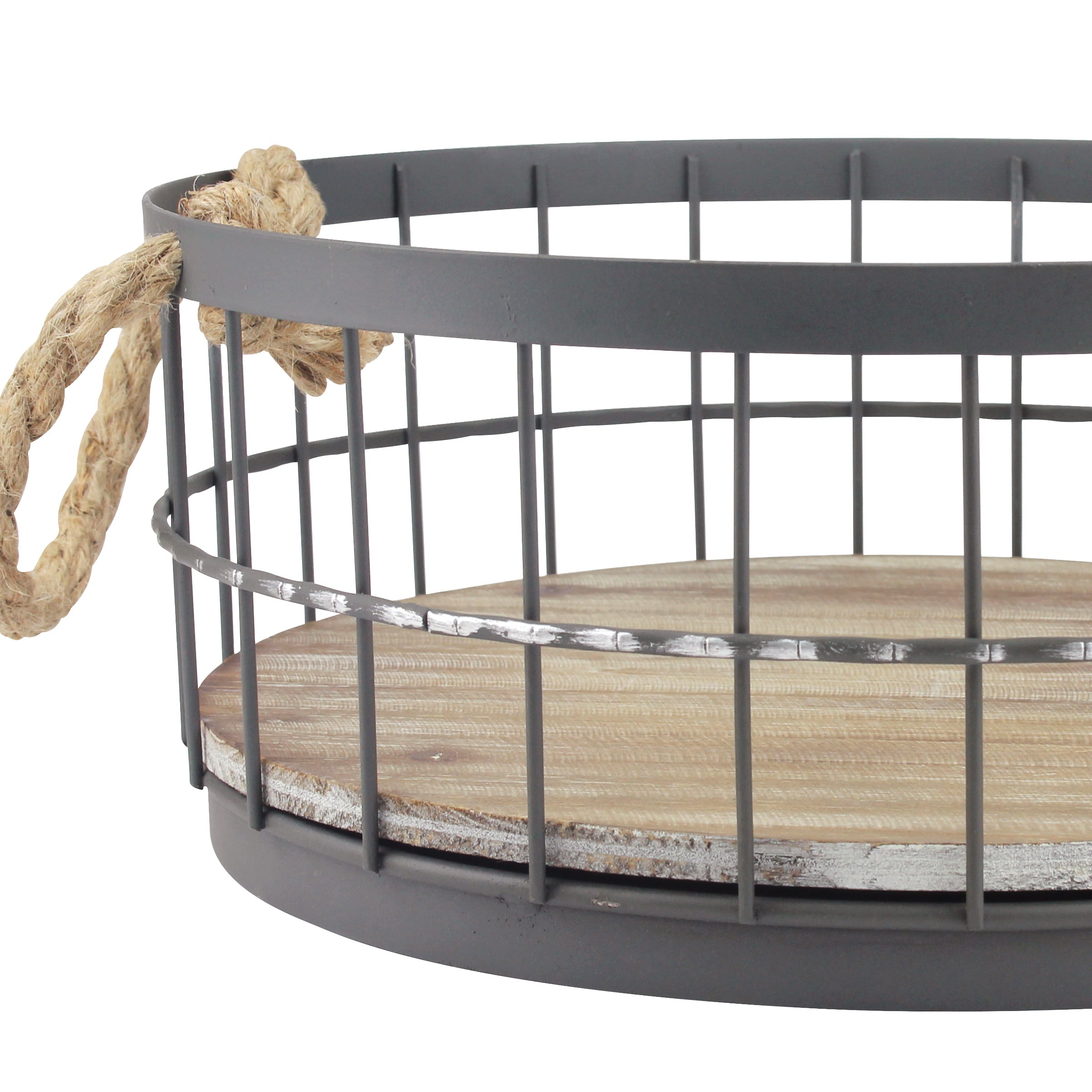 Stonebriar Decorative Wire and Wood Coastal Baskets, Set of 2