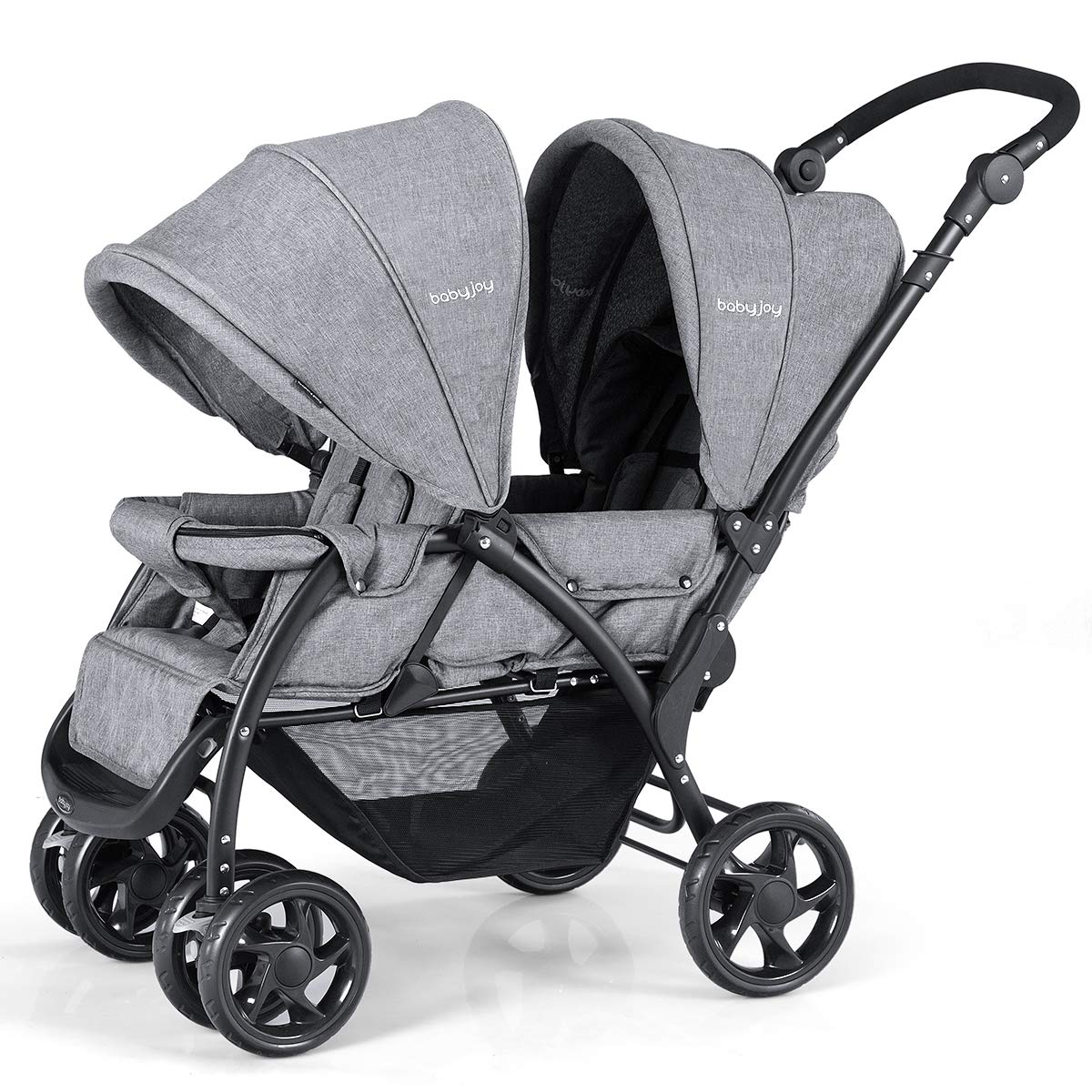 Foldable Double Seat Tandem Stroller  (Gray)