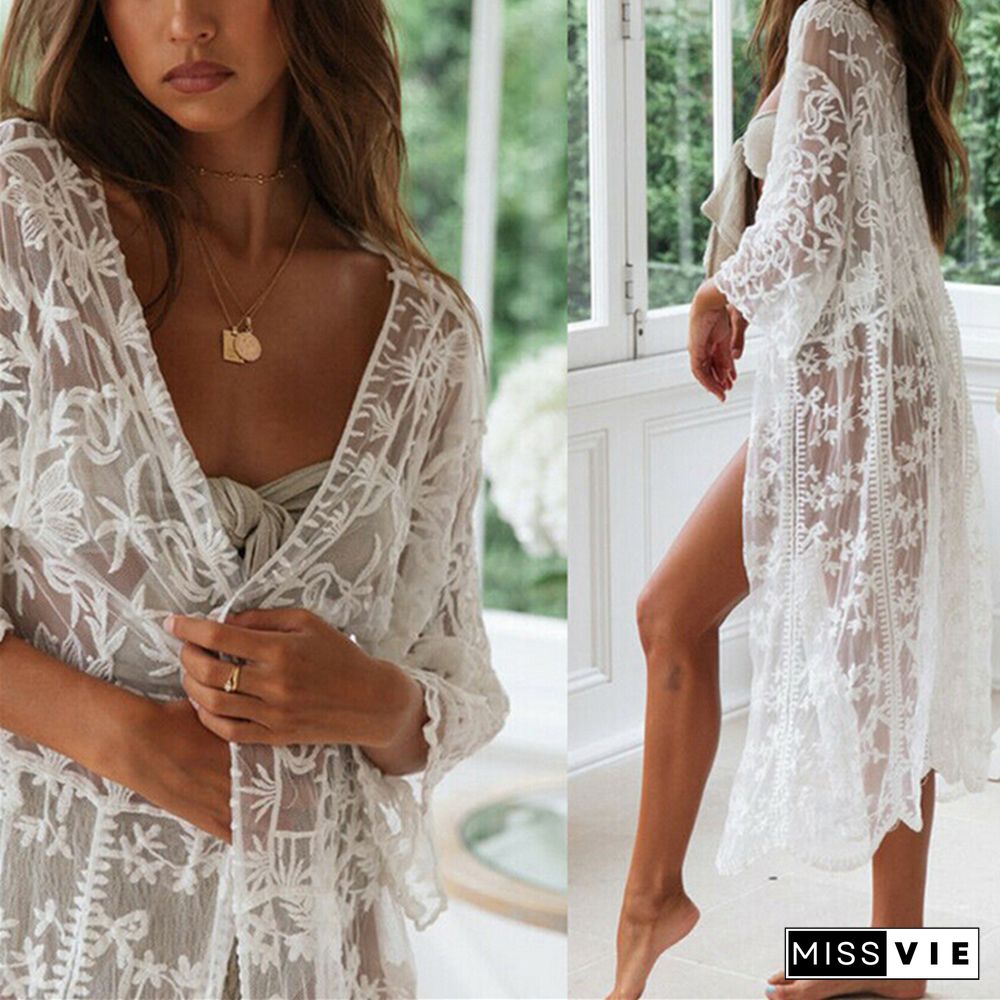 Fashion Embroidery Dress Summer Women Lace Long Maxi Dress Beach Ladies Dresses White Floral Lace Evening Party Dresses Sundress