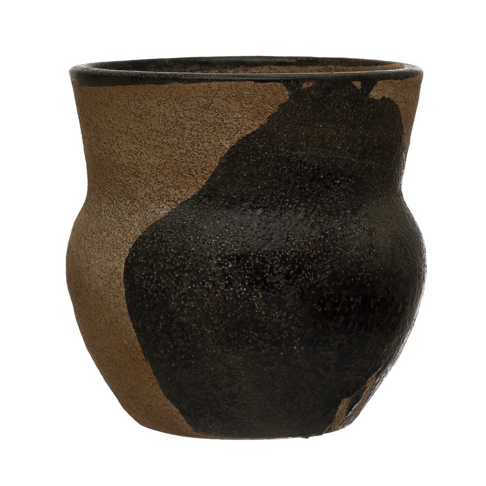 Terra cotta Planter with Design  Brown   Black (Holds 4\