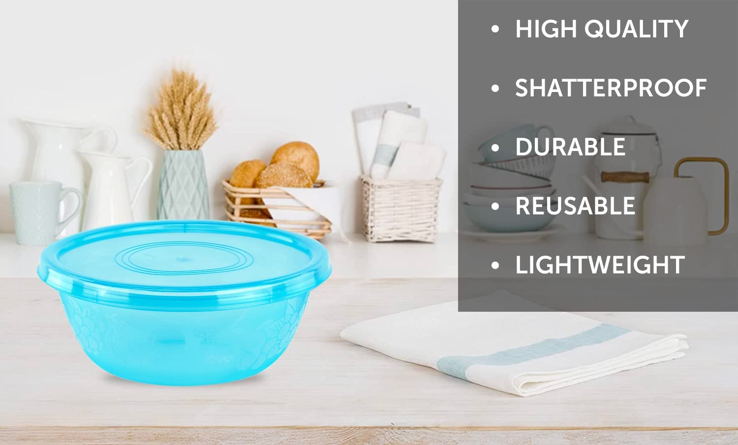 DecorRack 3 Serving Bowls with Lids， Extra Large Bowls， 3 Liter Capacity， Lime Green， Blue， and Pink