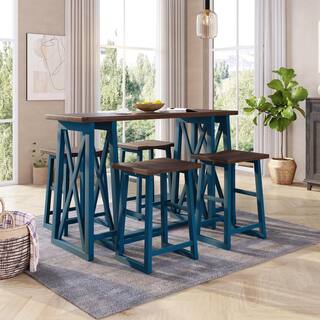 maocao hoom 5-Piece Blue Wood Dining Set with 4-Stools SFWF233AAM