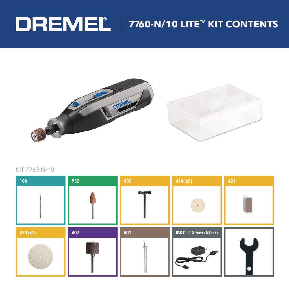 Dremel Lite 7760 4V Variable Speed Lithium Ion Cordless Rotary Tool Kit with 10 Accessories 7760-N10