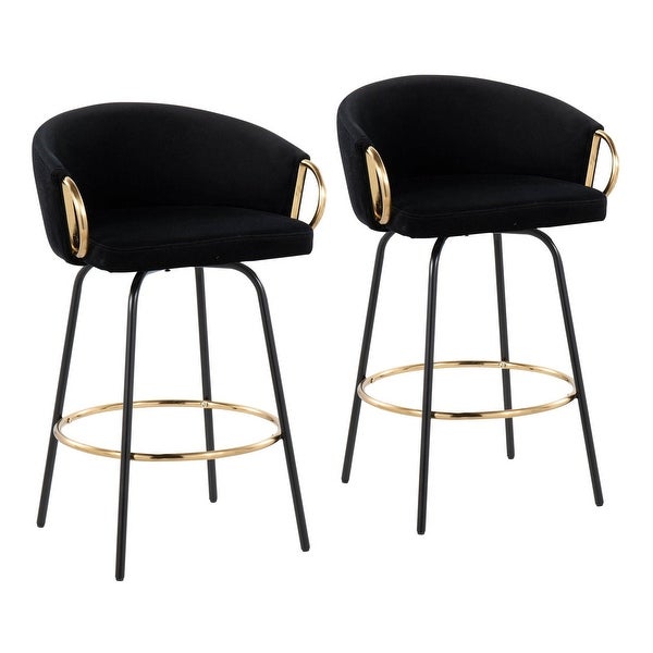 Claire Counter Stool in Black Metal and Black Velvet - Set of 2 - 19