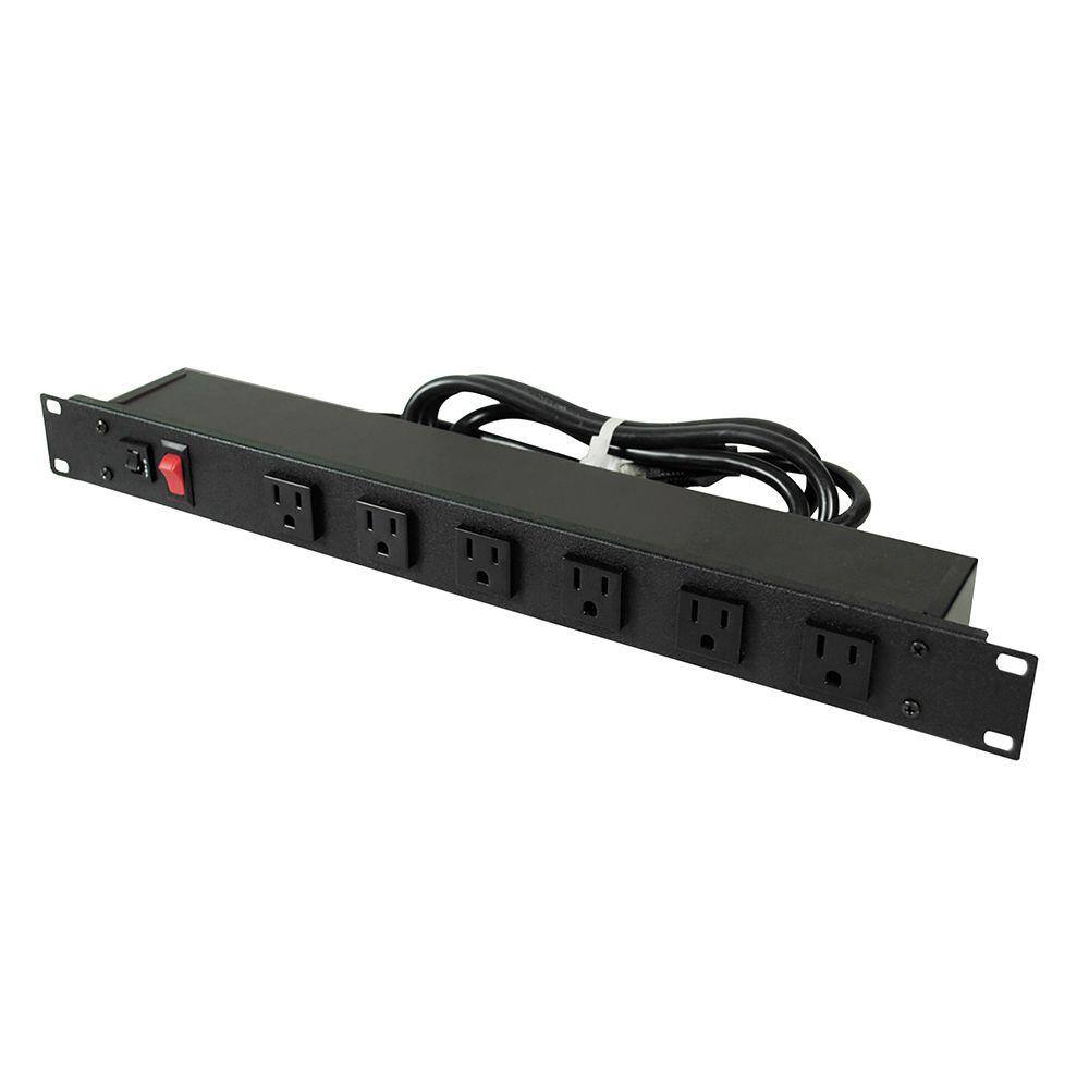 Legrand Wiremold 6-Outlet 15 Amp Rackmount Front Power Strip w Lighted OnOff Switch and 90 Degree Rotated Outlers 6 ft. Cord J60B0B-90