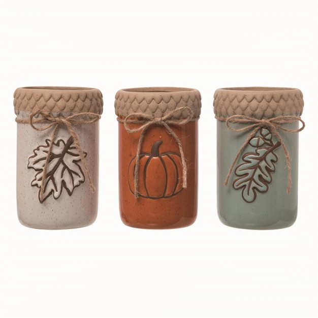 Transpac Ceramic Multicolor Harvest Glazed Container Set Of 3