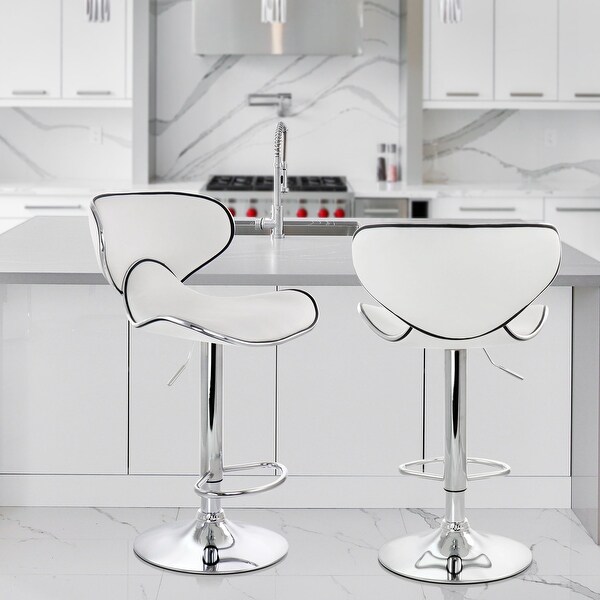 Elama Slim Faux Leather Modern Bar Stool White Adjustable Swivel Base Set of 2