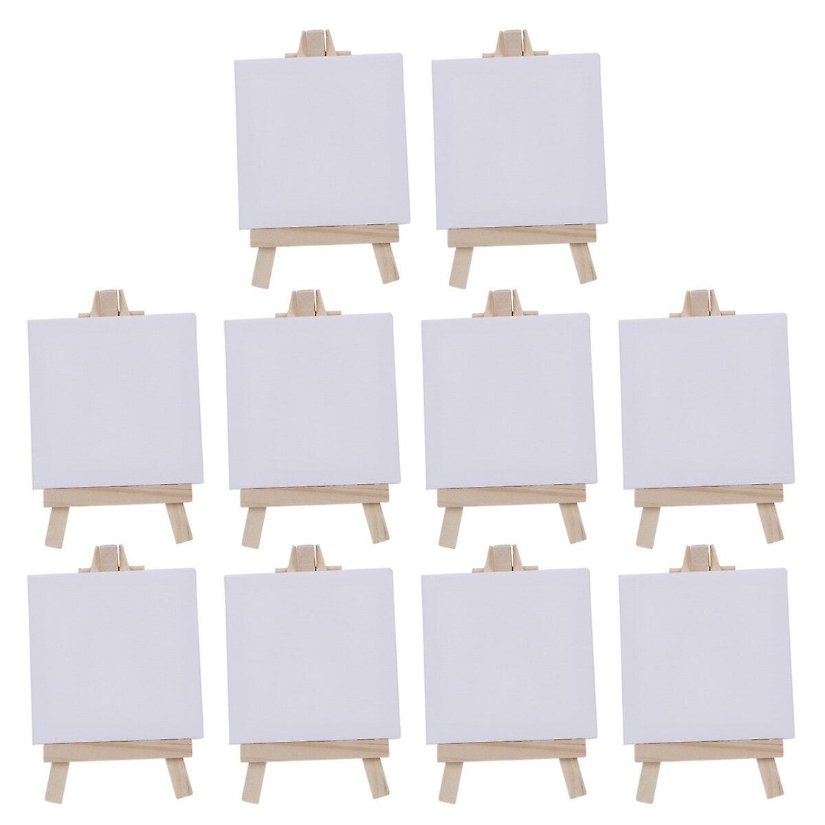 10pcs Mini Canvas Panel Wooden Easel Sketchpad Settings For Painting Craft Drawing Decoration Gift And Kids'learning Education (white)