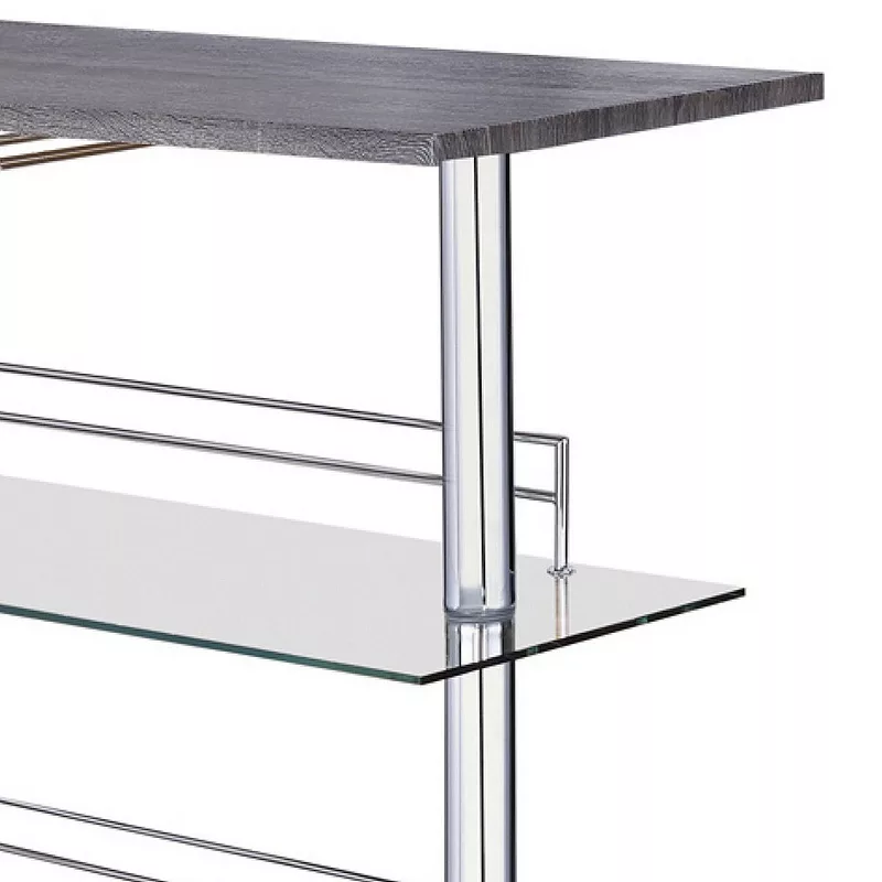 Radiant Rectangular Bar Table with 2 Shelves and Wine Holder， Gray