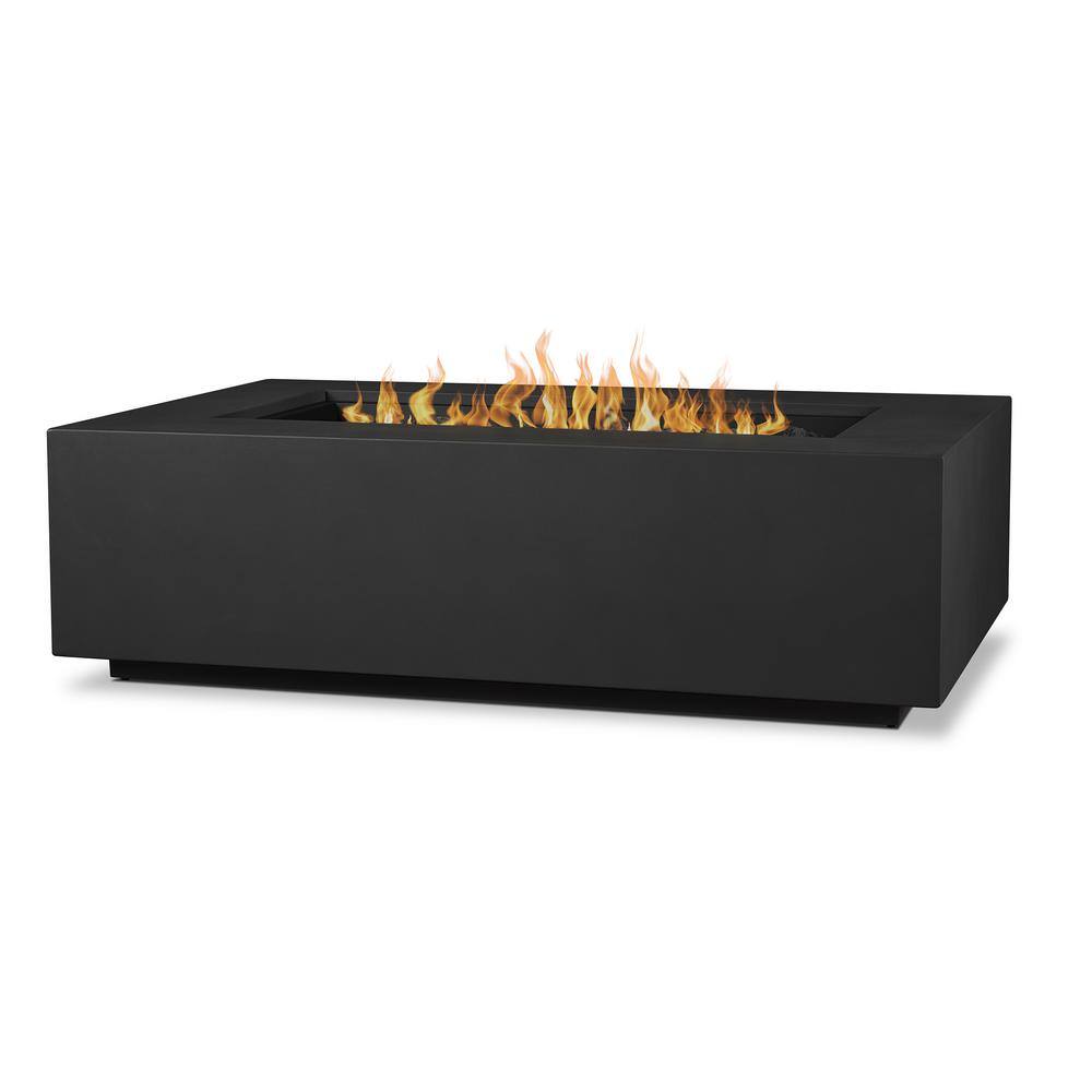 Real Flame Aegean 50 in. L X 32 in. W Outdoor Rectangular Powder Coated Steel Propane Fire Pit in Black with Lava Rocks C9813LP-BLK