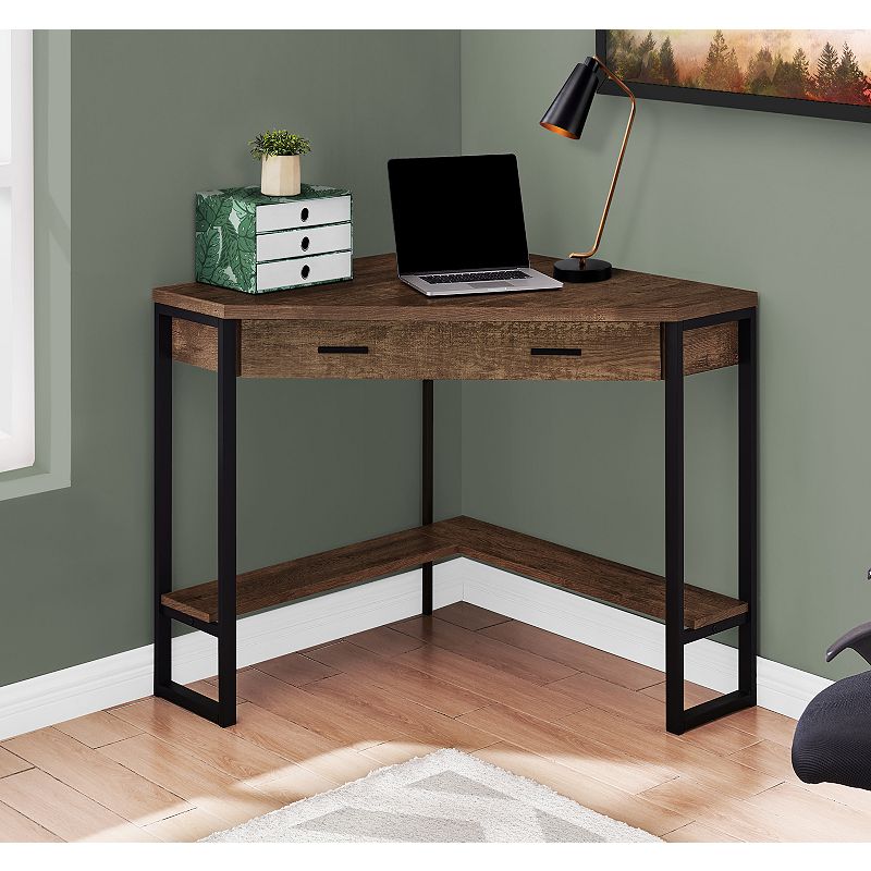 42 Brown and Black L-Shaped Contemporary Computer Desk