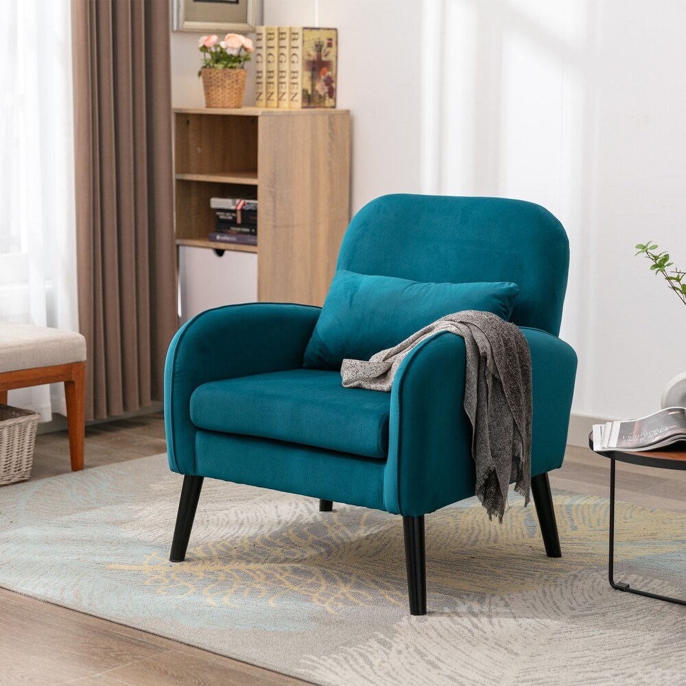 Fabric Accent Chair High Back Arm Chair Casual Single Sofa Club Chairs with waist cushion and KD Solid Wood legs for Livingroom