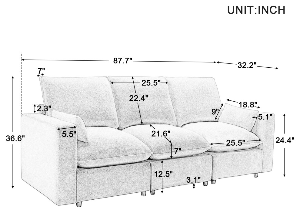 Gewnee 3 Seat Sofa   Modern   Sofas   by GEWNEE INC  Houzz